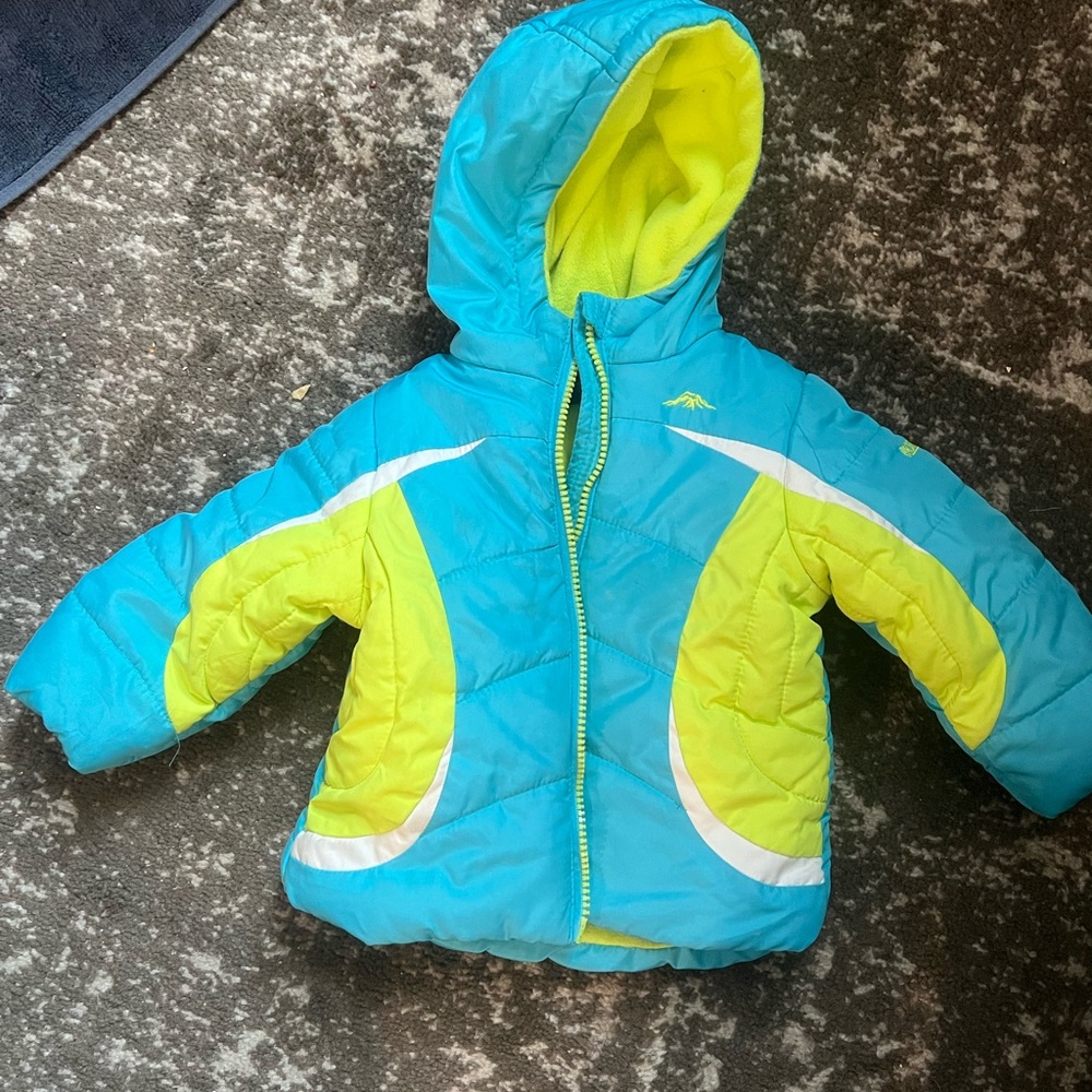 Kids Teal & Lime pacific trails -Hooded Puffer Jacket 12 months